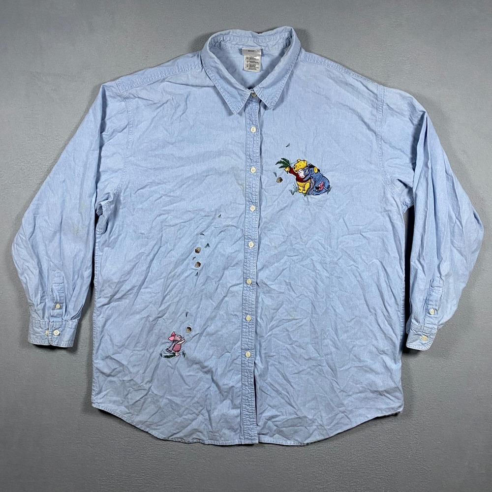 Vintage Disney Store Button Down Shirt Mens 3X Light Blue Winnie The Pooh Eeyore
